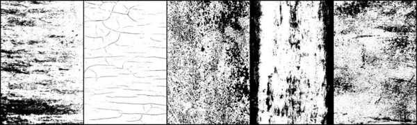 Siyah beyaz grunge arka plan seti. Koyu renk kirli. Pas etkisi. Çatlak dokusunun sıkıntılı örtüsü. Yarı ton vektör illüstrasyonu, Eps 10.