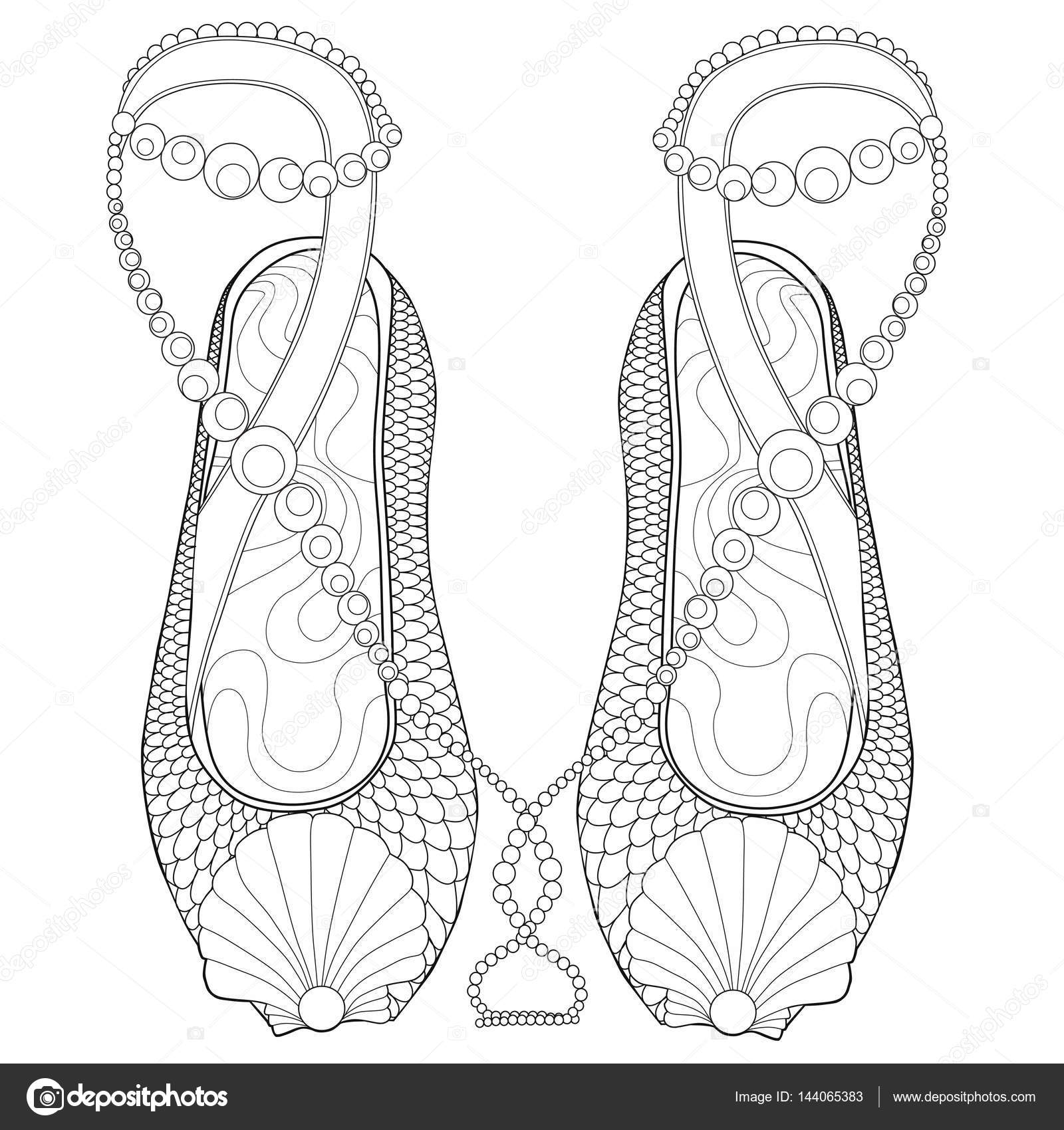 Kleurplaten Voor Volwassenen Ballet Flats Met Schelpen