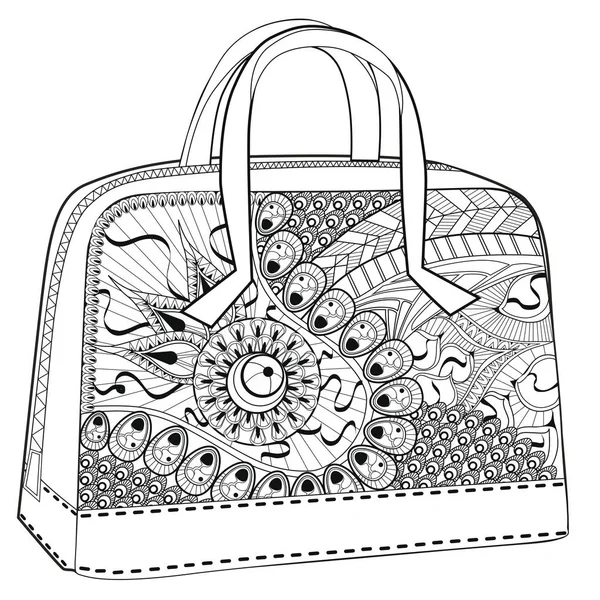 バッグです。リラクゼーションのためのぬりえ。白い背景。ファッション. — ストックベクタ