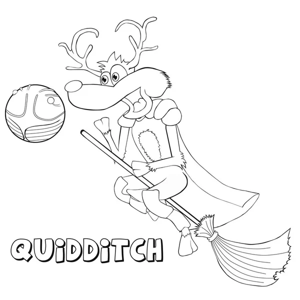 Malbuch Hirsch spielt Quidditch. Cartoon-Stil. Clip Art für Kinder. — Stockvektor