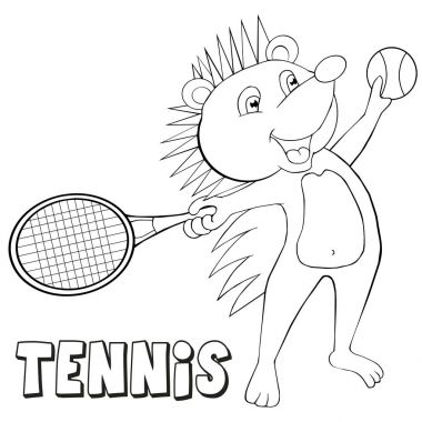  Boyama kitabı kirpi tenis oynuyor. Çocuklar için küçük resim.