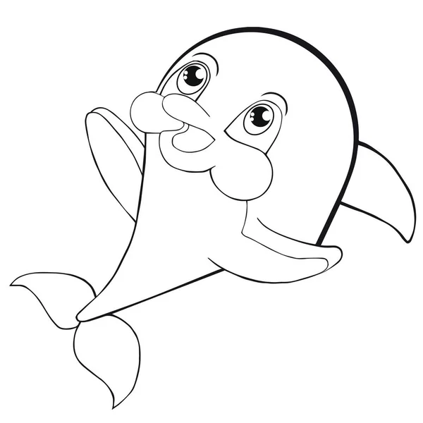 색칠 공부 책 귀여운 만화 돌고래 어린이 위한 클립 아트. — 스톡 벡터