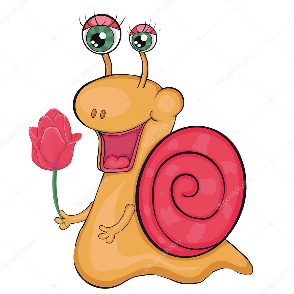 Snail with a tulip. Clip art for children.