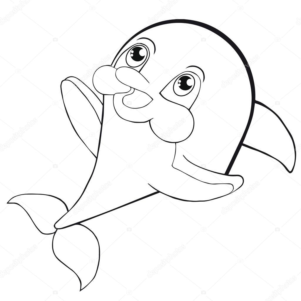  Coloring book  cute cartoon dolphin. Clip art for children.