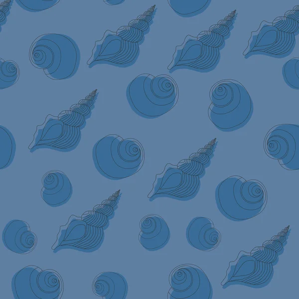 Patrón azul sin costuras con conchas marinas. Trabajos en línea . — Vector de stock