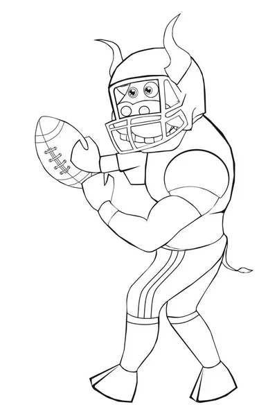 Книжный бык играет в американский футбол. Карикатурный стиль. Изолированное изображение на белом фоне. Клип-арт для детей . — стоковый вектор