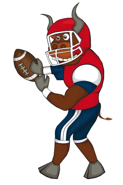 Bull joue au football américain. Cartoon style. Image isolée sur fond blanc . — Image vectorielle