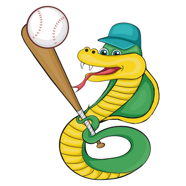 Serpente che gioca a baseball. Stile cartone animato. Clip art per bambini . — Vettoriale Stock