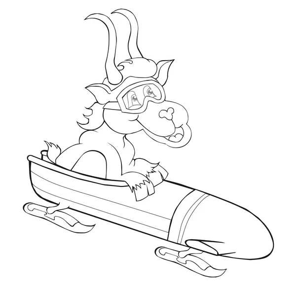 Libro para colorear cabra con bobsleigh. Estilo de dibujos animados . — Vector de stock