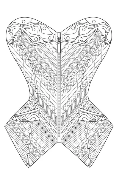 Página para colorear para adultos. Doodle corset. Terapia de arte . — Archivo Imágenes Vectoriales