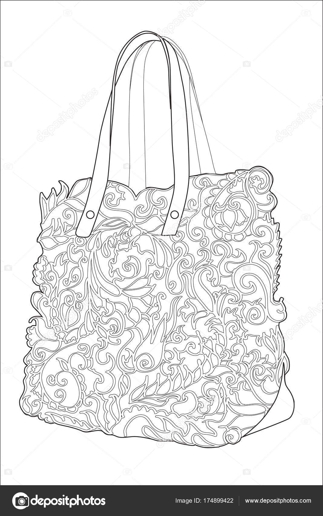Kleurplaat Voor Volwassenen Tas Met Patroon Stockvector Lgrape