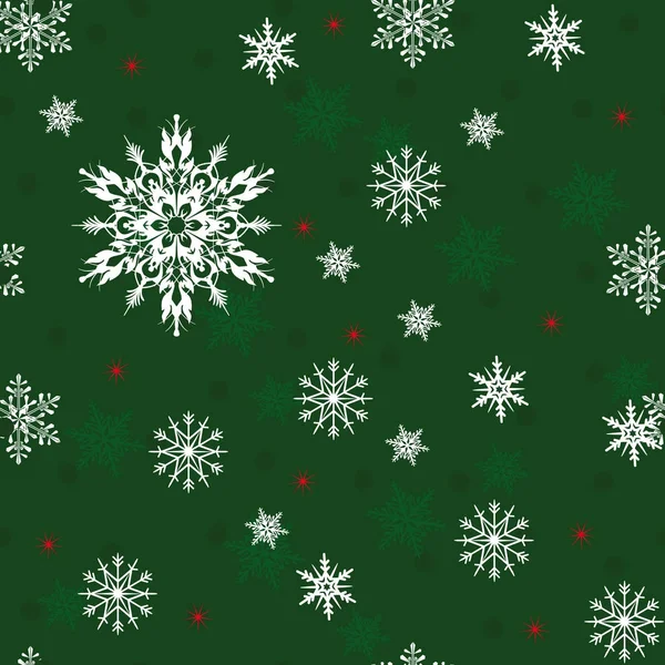 Patrón inconsútil verde de Navidad con copos de nieve blancos . — Archivo Imágenes Vectoriales