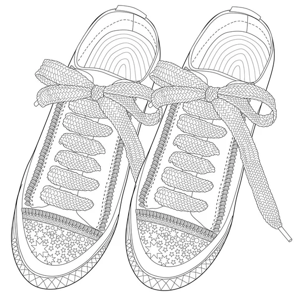 Coloriage pour adultes. Chaussures de sport. Art thérapie . Illustrations De Stock Libres De Droits