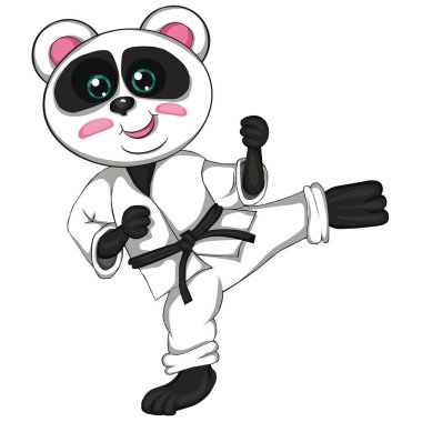 Karate panda. Karikatür tarzı. Beyaz arka plan üzerinde izole görüntü