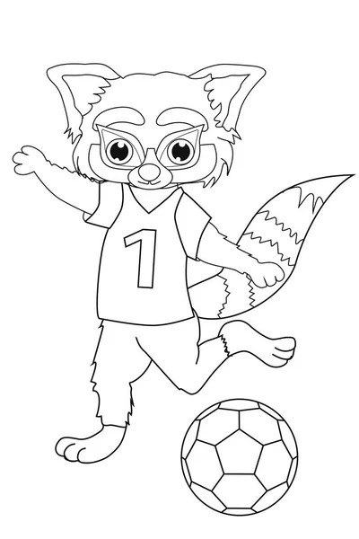 Coloring Book Red Panda Football Player Cartoon Style Isolated Image — Stock Vector