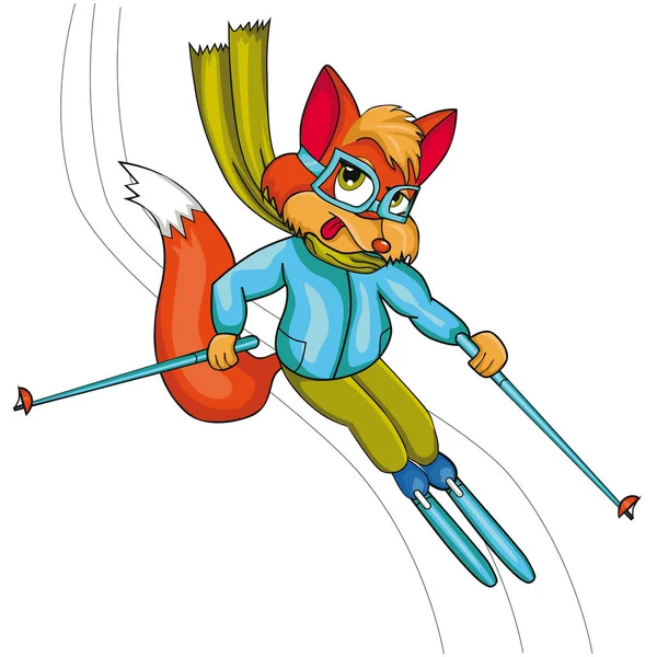 Un skieur Fox. Cartoon style. Image isolée sur fond blanc . Vecteur En Vente