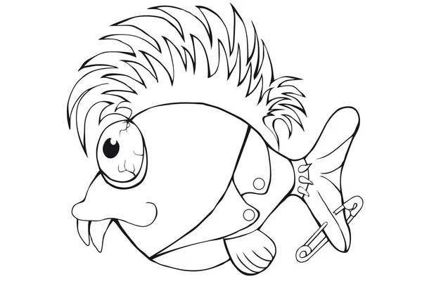 Coloriage punk de poisson. Image isolée sur fond blanc . — Image vectorielle