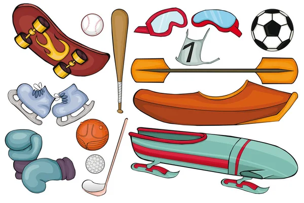 Conjunto Equipamentos Esportivos Estilo Dos Desenhos Animados Imagem Isolada Sobre — Vetor de Stock