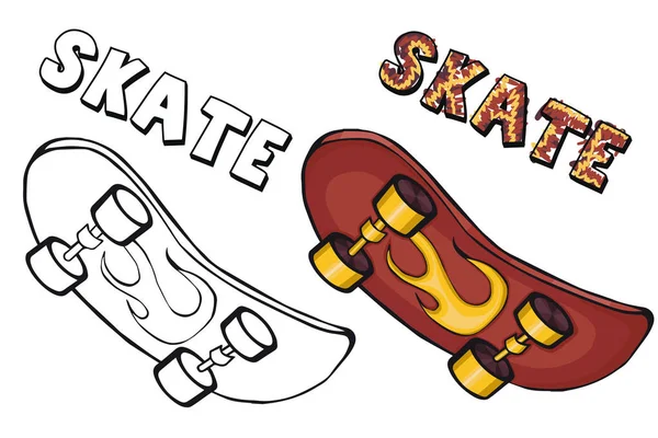 Livre à colorier skateboard. Cartoon style. Clip art pour enfants . Vecteur En Vente
