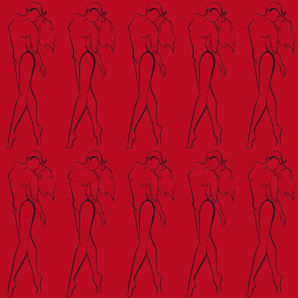 Rosa bakgrund med svarta kvinnliga silhuetter. — Stock vektor