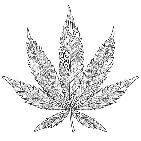 Cannabis. Terapia artística. Libro para colorear para adultos . — Vector de stock