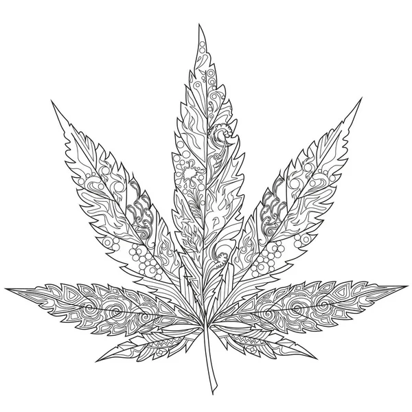 Cannabis. Terapia artística. Libro para colorear para adultos . — Vector de stock