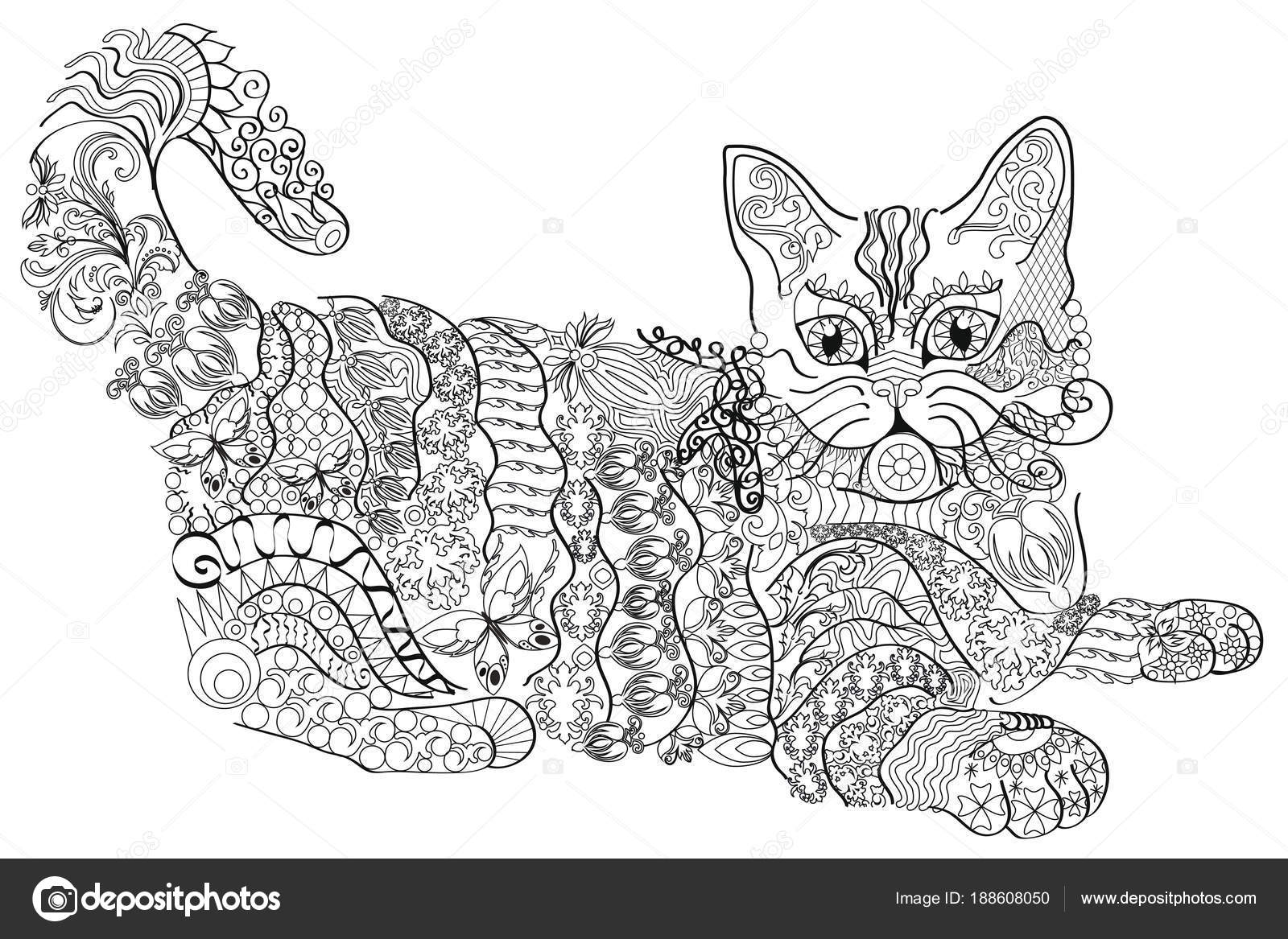 Kleurplaat Boeken Anti Stress Kat Kleurtherapie Stockvector L
