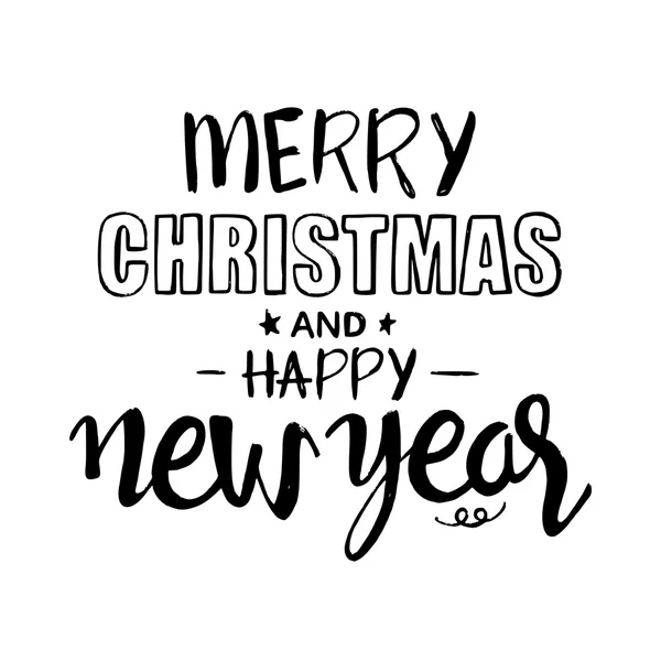 Feliz Navidad y Feliz Año Nuevo letras dibujadas a mano — Vector de stock