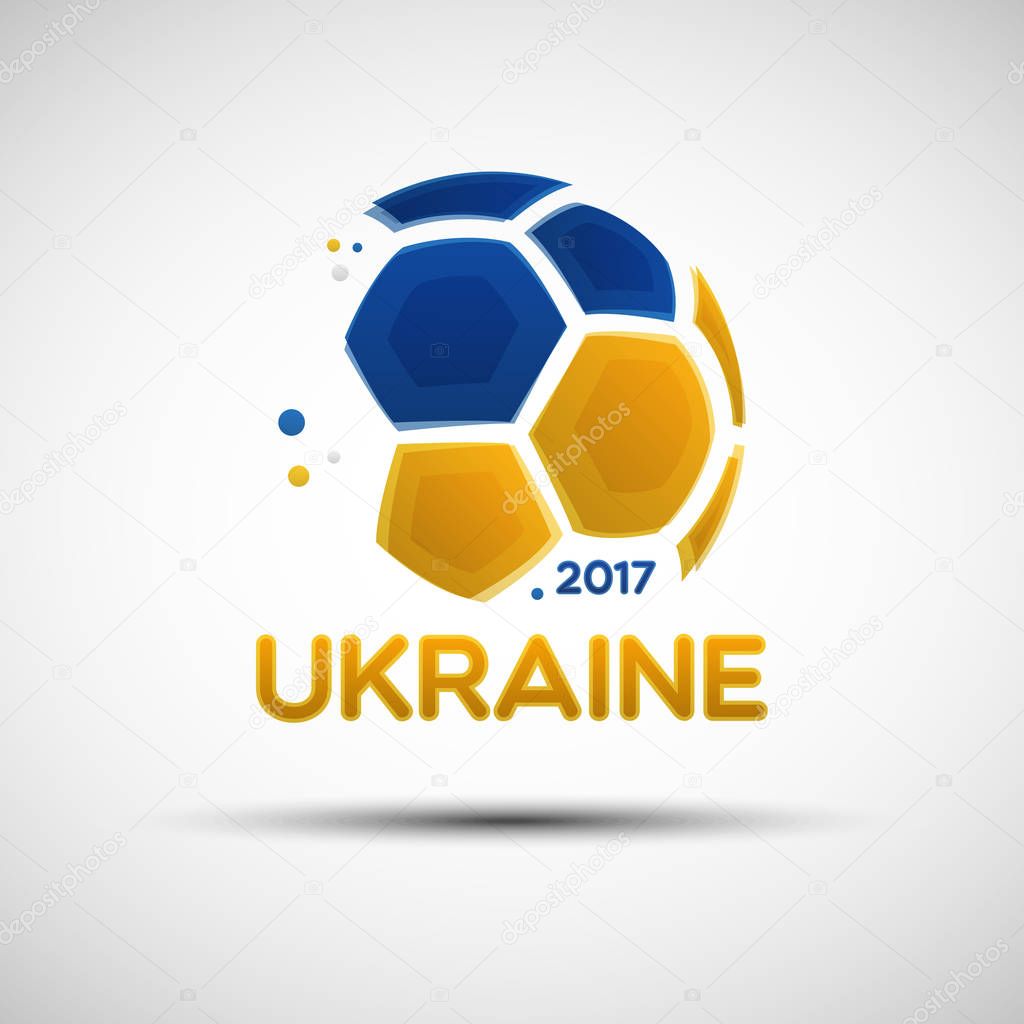 Football championship banner. Flag of Ukraine. Vector illustration of abstract soccer ball with Ukrainian national flag colors for your design