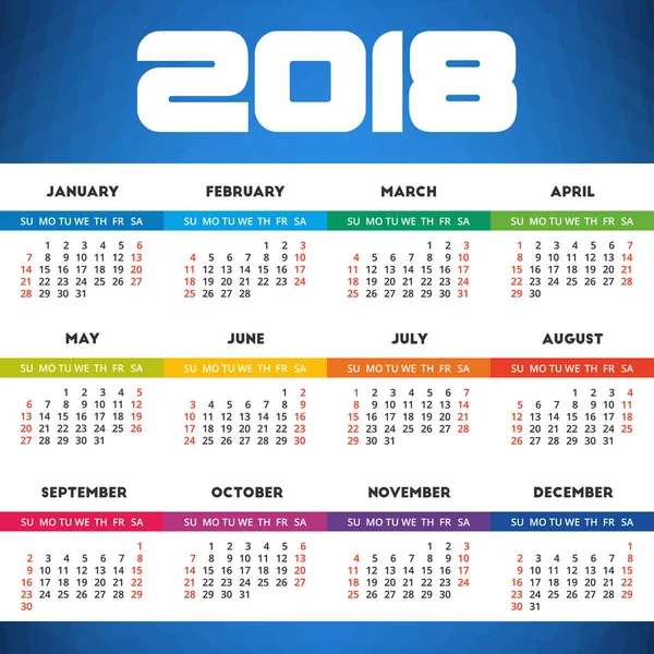 Calendario 2018 design con astratto sfondo geometrico blu — Vettoriale Stock