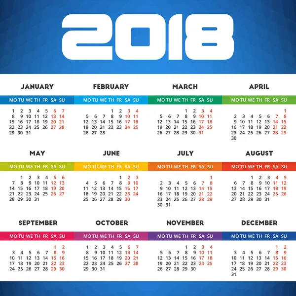 Calendario 2018 design con astratto sfondo geometrico blu — Vettoriale Stock