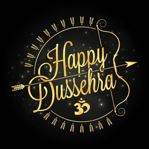 Feliz Dussehra letras doradas con arco y flecha — Vector de stock