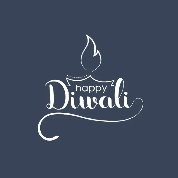 Happy Diwali letras manuscritas com lâmpada de óleo indiano diya — Vetor de Stock