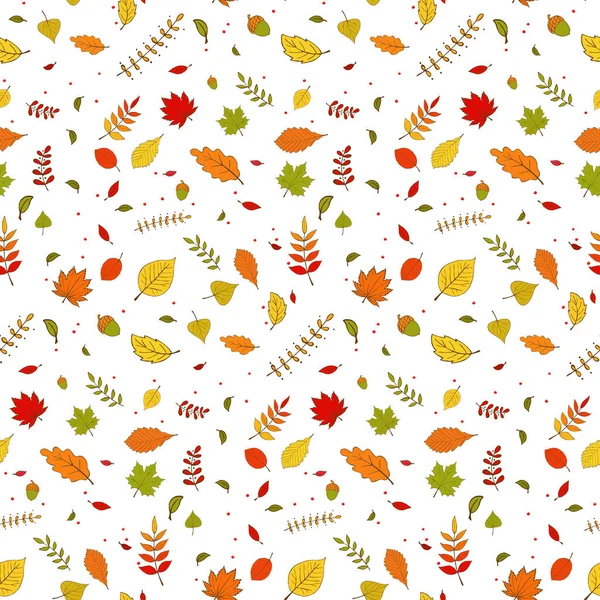 Seamless falling colorful autumn leaves wallpaper pattern — Stock Vector