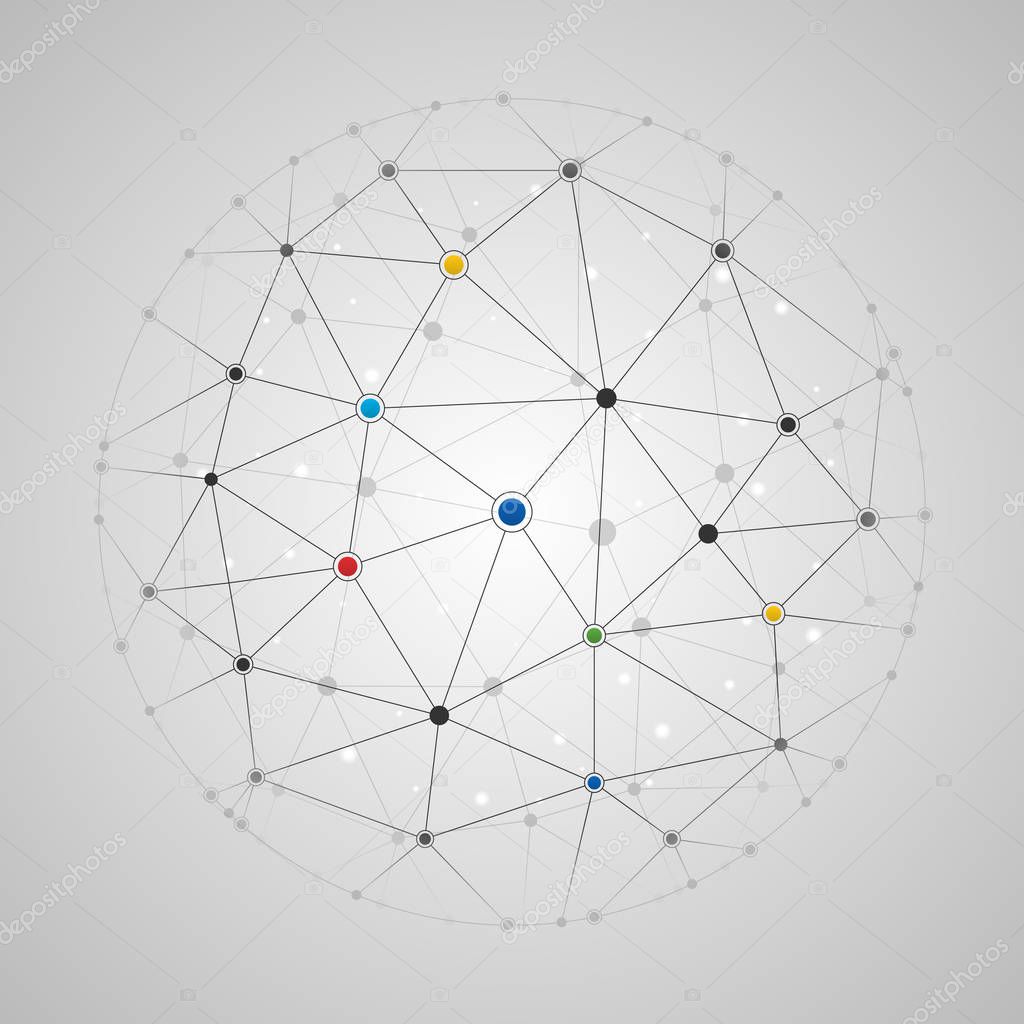 Connected lines and dots round pattern