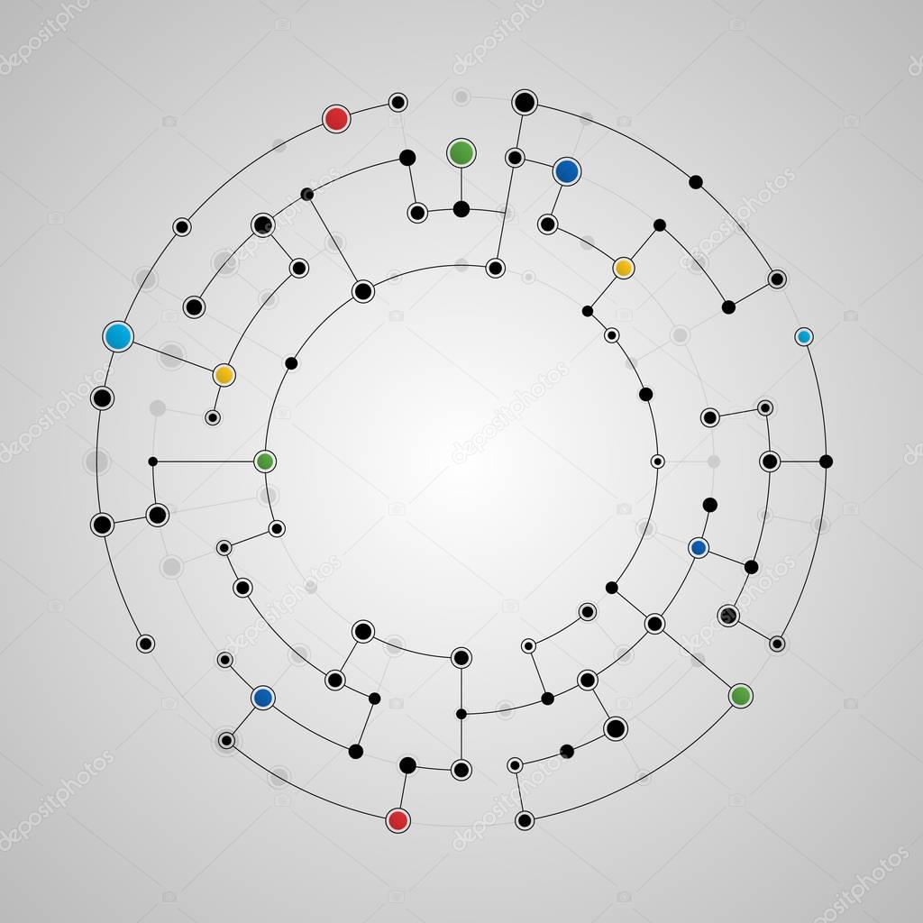 Connected lines and dots round pattern