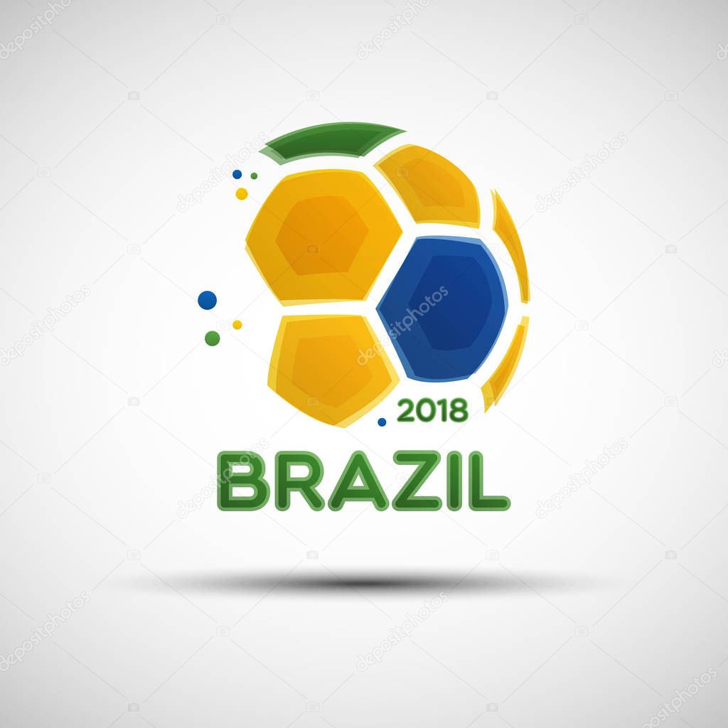 Football championship banner. Flag of Brazil. Vector illustration of abstract soccer ball with Brazilian national flag colors for your design