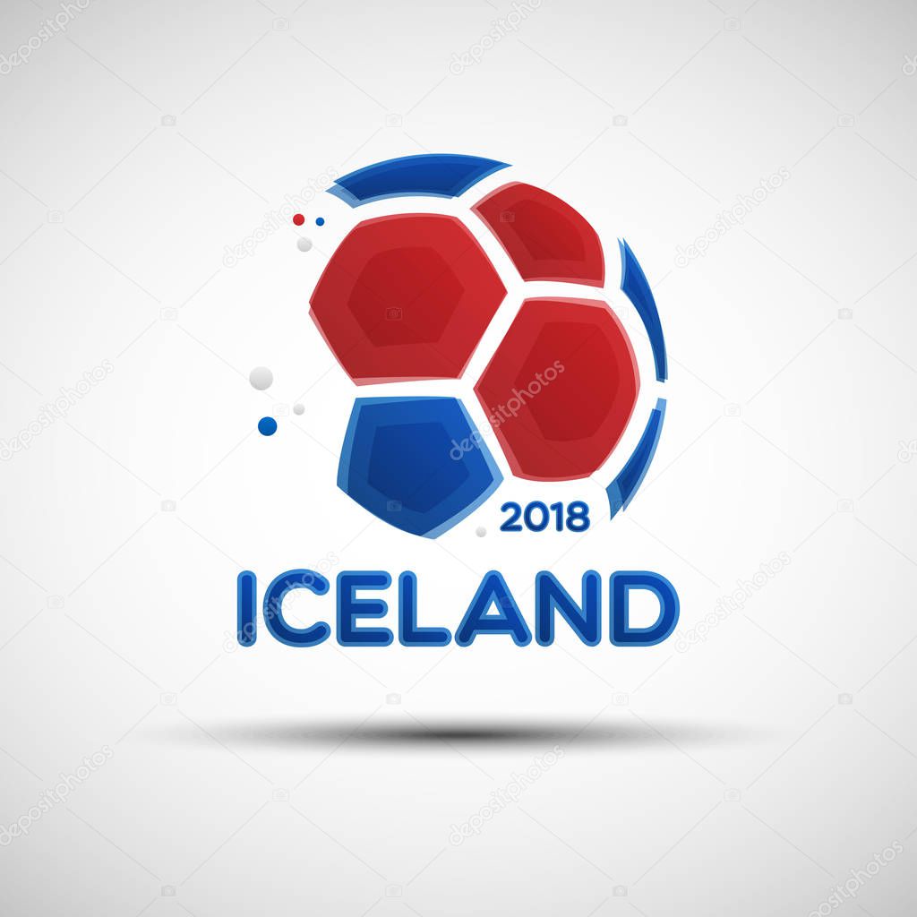 Abstract soccer ball with Icelandic national flag colors