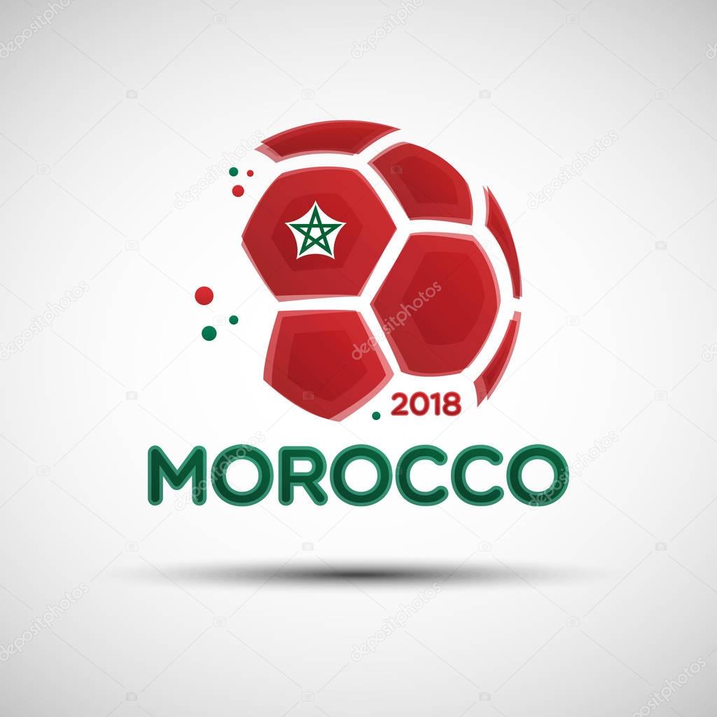 Football championship banner. Flag of Morocco. Vector illustration of abstract soccer ball with Moroccan national flag colors for your design