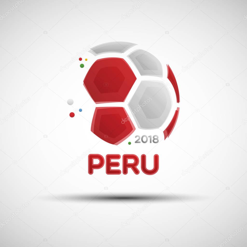 Football championship banner. Flag of Peru. Vector illustration of abstract soccer ball with Peruvian national flag colors for your design