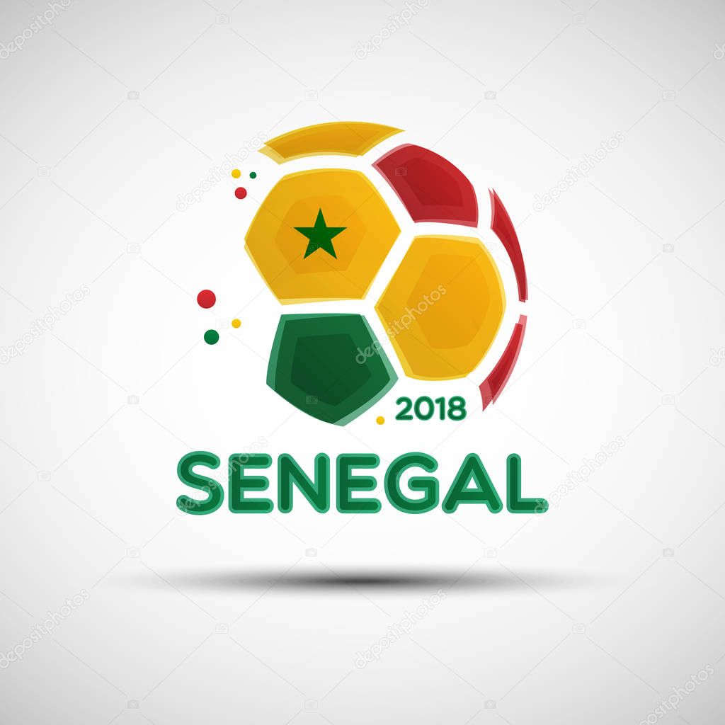 Football championship banner. Flag of Senegal. Vector illustration of abstract soccer ball with Senegalese national flag colors for your design