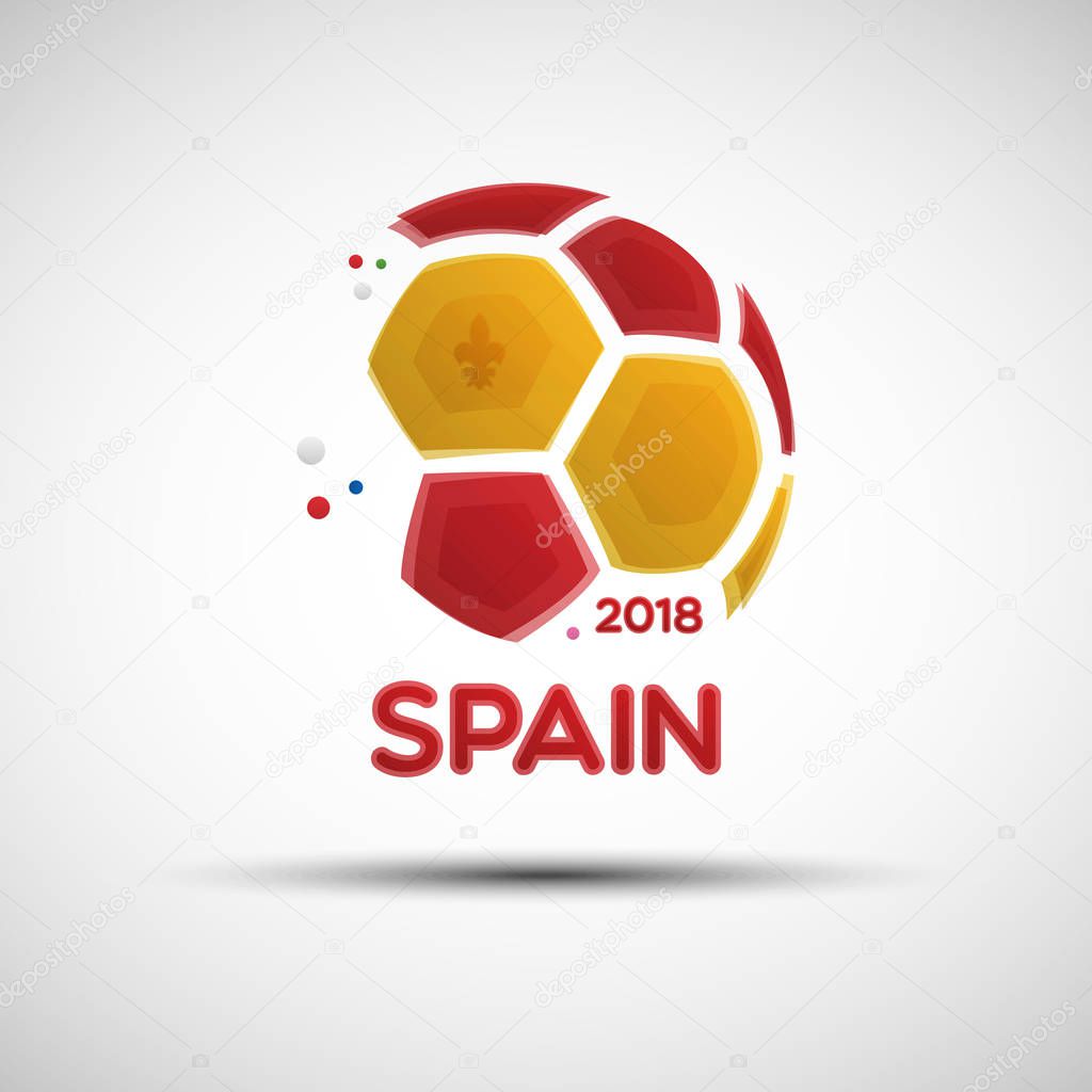 Football championship banner. Flag of Spain. Vector illustration of abstract soccer ball with Spanish national flag colors for your design