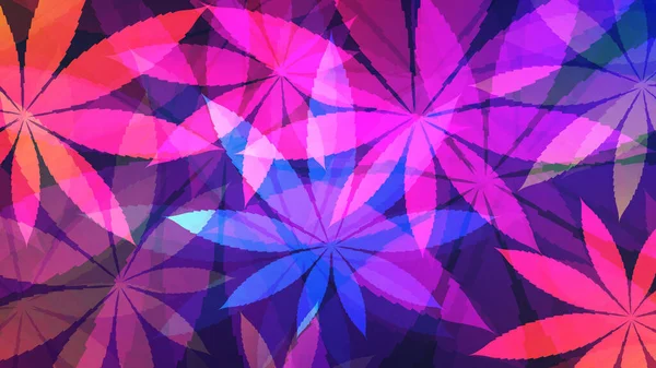 Konopie Indyjskie Wektorowa Ilustracja Świecących Neonów Kolorowe Abstrakcyjne Liście Marihuany — Wektor stockowy