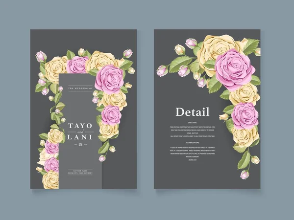 Invitación Boda Vector Plantilla Diseño Con Rosa — Archivo Imágenes Vectoriales