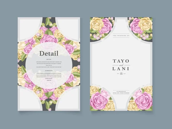 バラの花と結婚式招待ベクトルテンプレートのデザイン — ストックベクタ