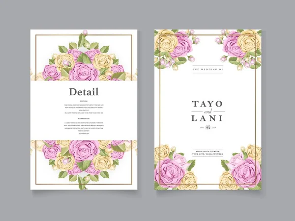 Esküvői Meghívó Vektor Sablon Design Rózsa Virág — Stock Vector