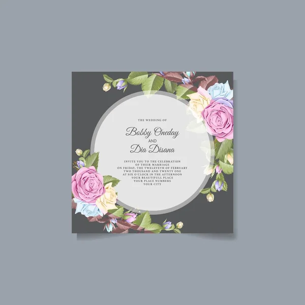 Tarjeta Boda Invitación Vector Plantilla Diseño Con Rosa — Archivo Imágenes Vectoriales