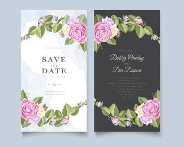 gül düğün kartı davetiye vektör tasarım şablonu