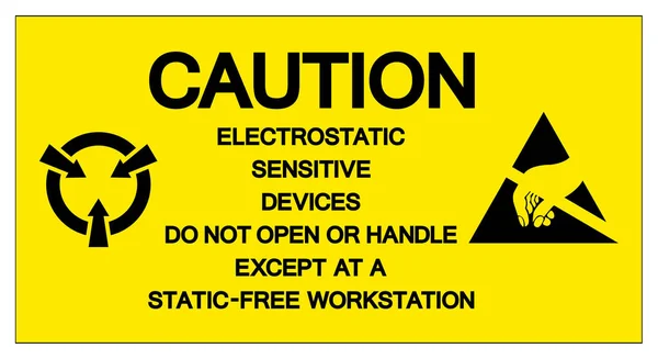 Achtung, elektrostatisch empfindliche Geräte nicht öffnen oder bedienen, außer an einem statisch freien Arbeitsplatzsymbol, Vektor-Illustration, isoliert auf weißem Hintergrundetikett .EPS10 — Stockvektor