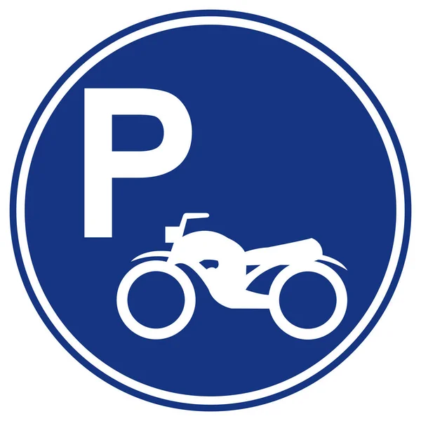 Señal de símbolo de estacionamiento de motocicleta, ilustración de vectores, aislamiento en la etiqueta de fondo blanco. EPS10 — Vector de stock